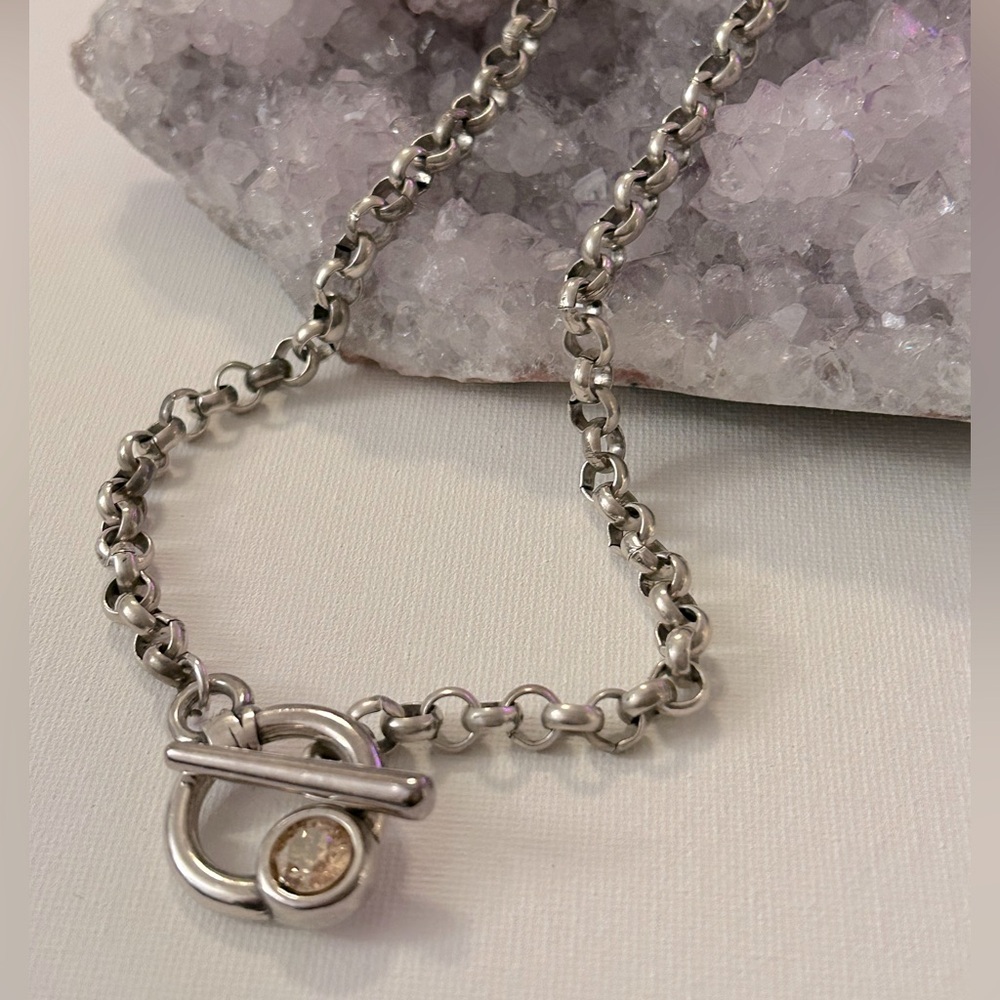 Toggle clasp choker necklace antique silver plated Swarovski crystal honey color